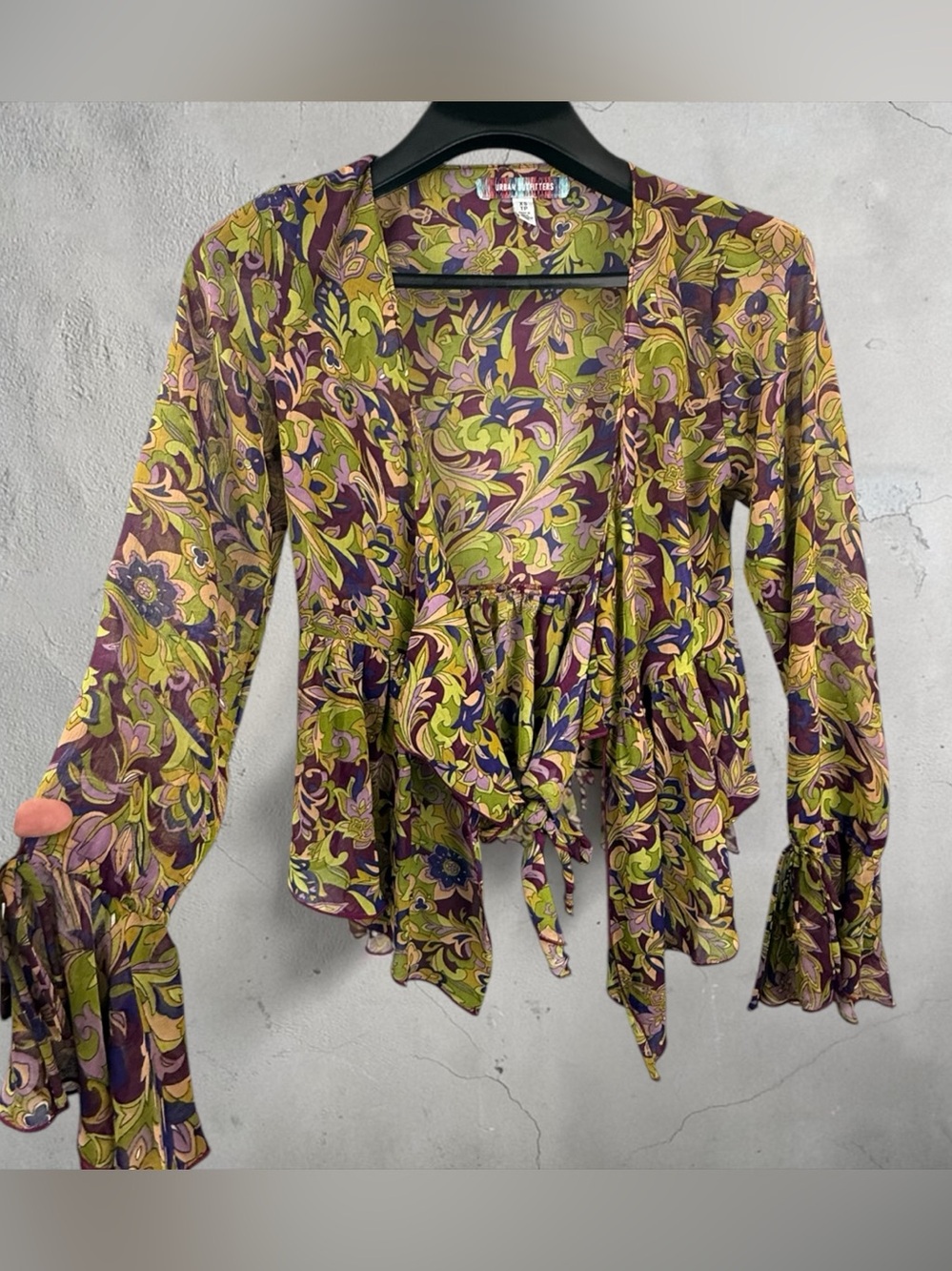 Urban Outfitters Purple & Green Floral Tie-Front Blouse XS